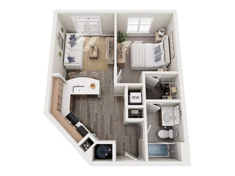 Floor plan for 1 bed, 1 bath, 711 sqft